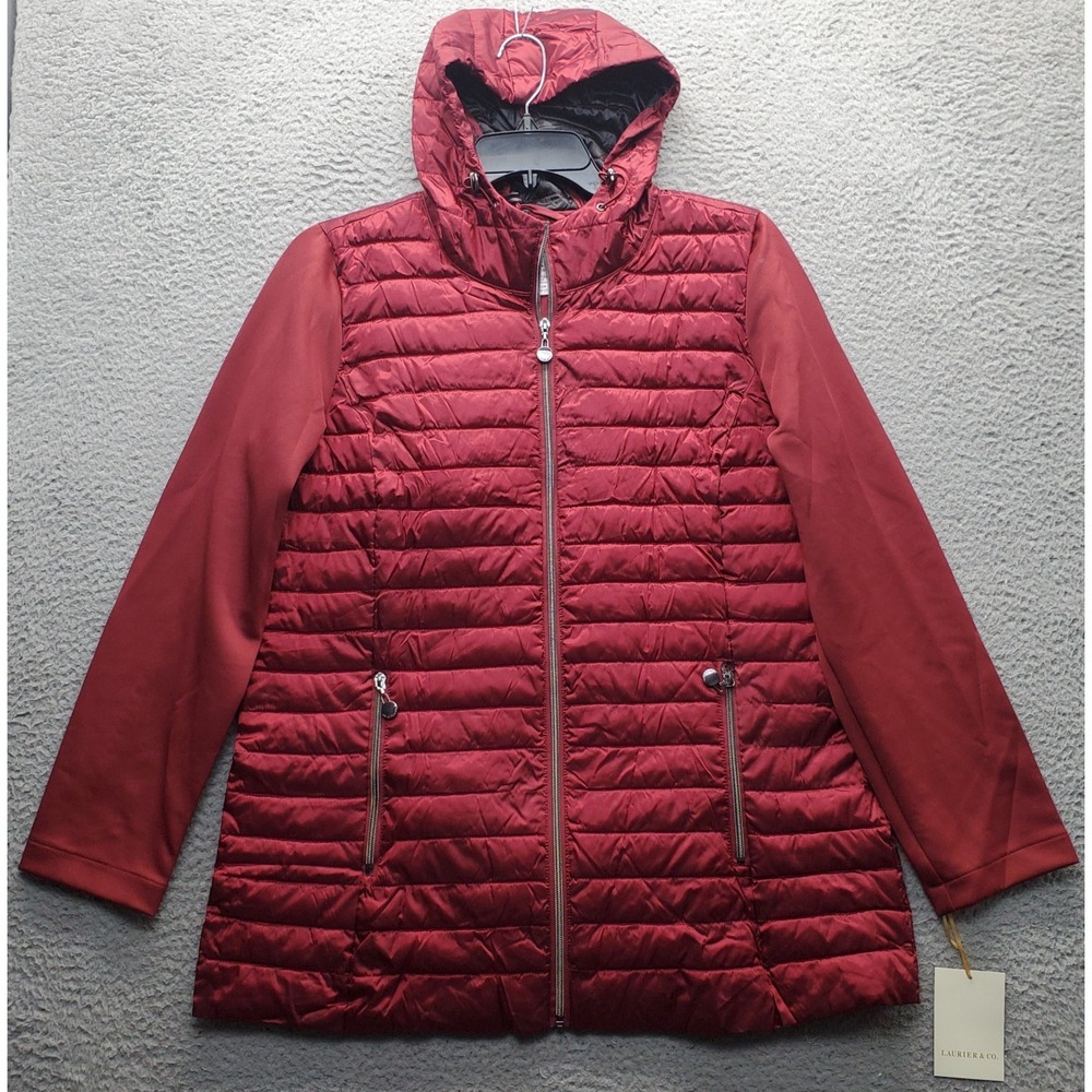 Laurier &‎ Co Montreal Puffer Jacket Womens L Red Quilted Inner Pocket Full Zip